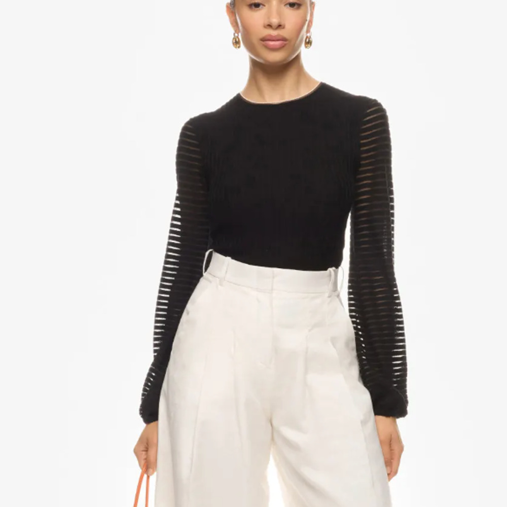 Roksanda Black Balloon Sleeve Top SMALL Texture Knit Work Cocktail Designer $260